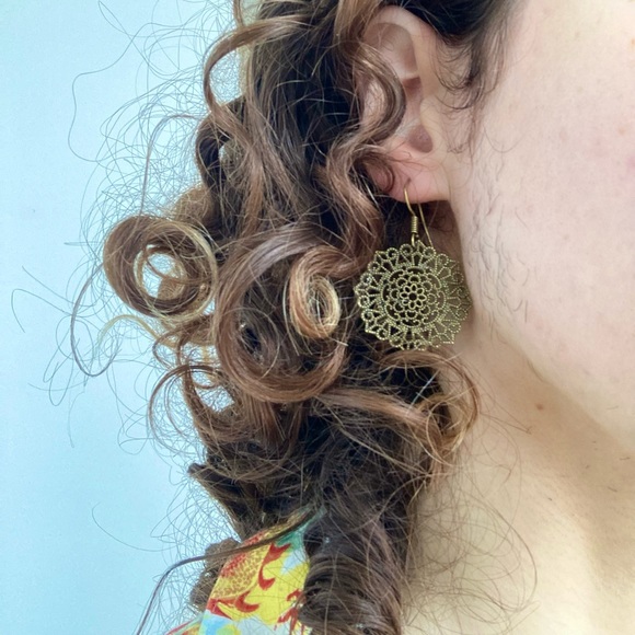 Gold Mandala Earrings - Picture 2 of 3